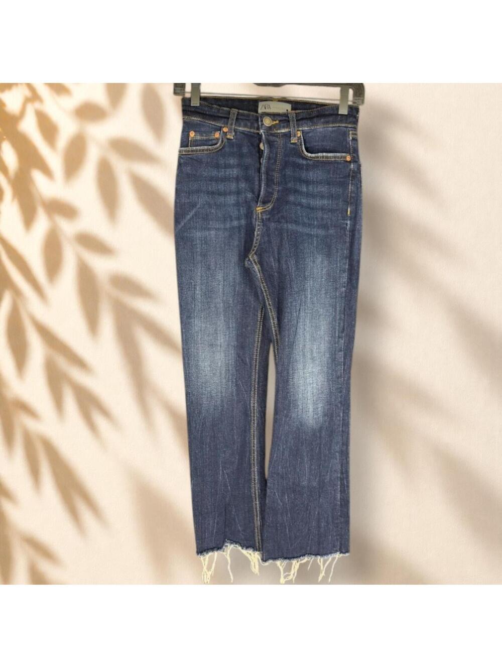 Zara Jeans Women 2 Blue Denim Dark Wash High Rise Cut Off Pockets Casual